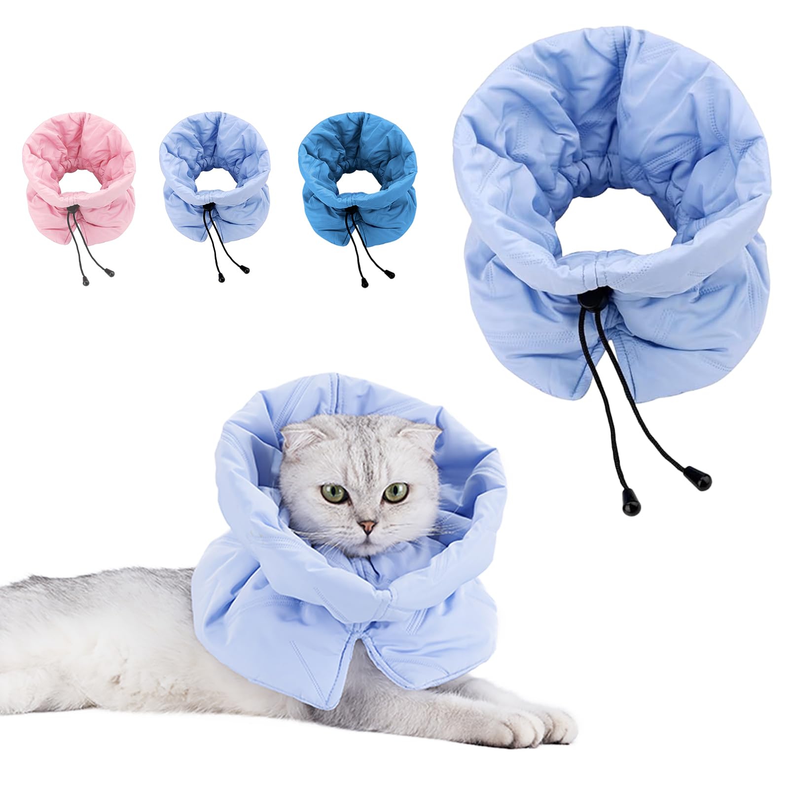 Cat Recovery Collar Soft Adjustable Cone for Cats and Kittens Lightweight Waterproof Elizabethan Collar for After-Surgery Care Prevent Licking and Scratching Neck Protector for Pets（Light BlueS）