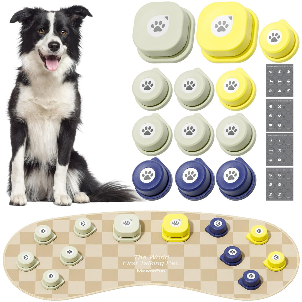 MEWOOFUN Dog Buttons Talk Dog Talking Button Set with Mat Dog Buttons for Communication Basic Get Started Kit Talking Pet Buttons for Dogs Cats Rechargeable Voice Recording Button (12 Packs)